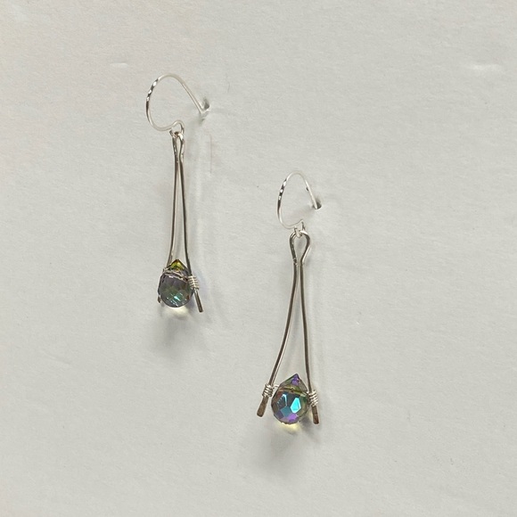 HANDMADE Austrian Crystal Briolette Dangle Earrings, Artisan Jewelry Gift Her - Picture 8 of 10